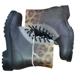 Stylish Black and Leopard Print Women's Boots